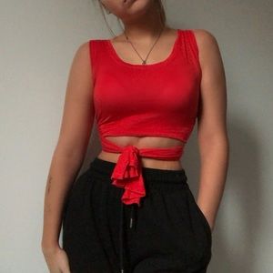 Red tied up shirt
